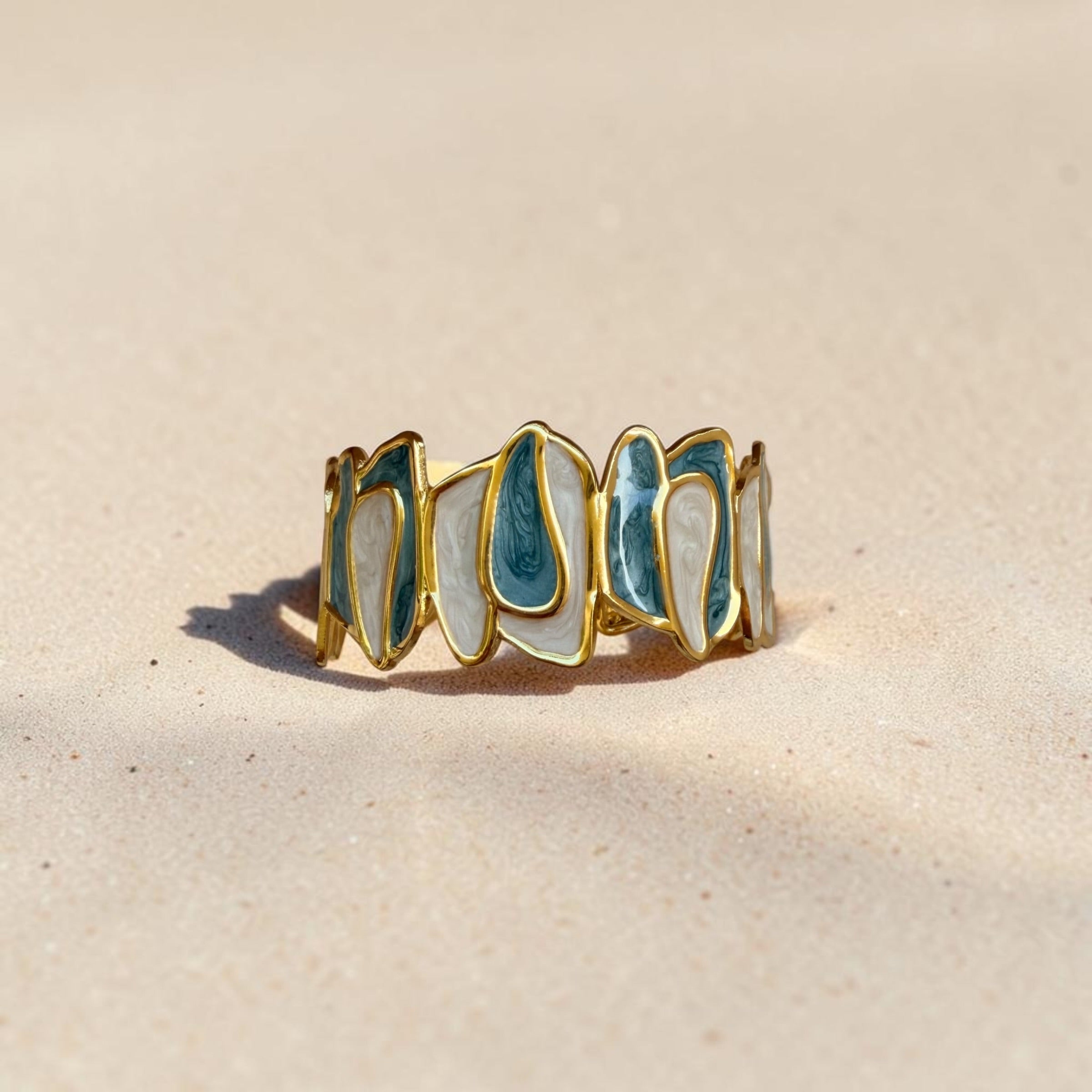 Bracelet manchette dorée émail Bleu