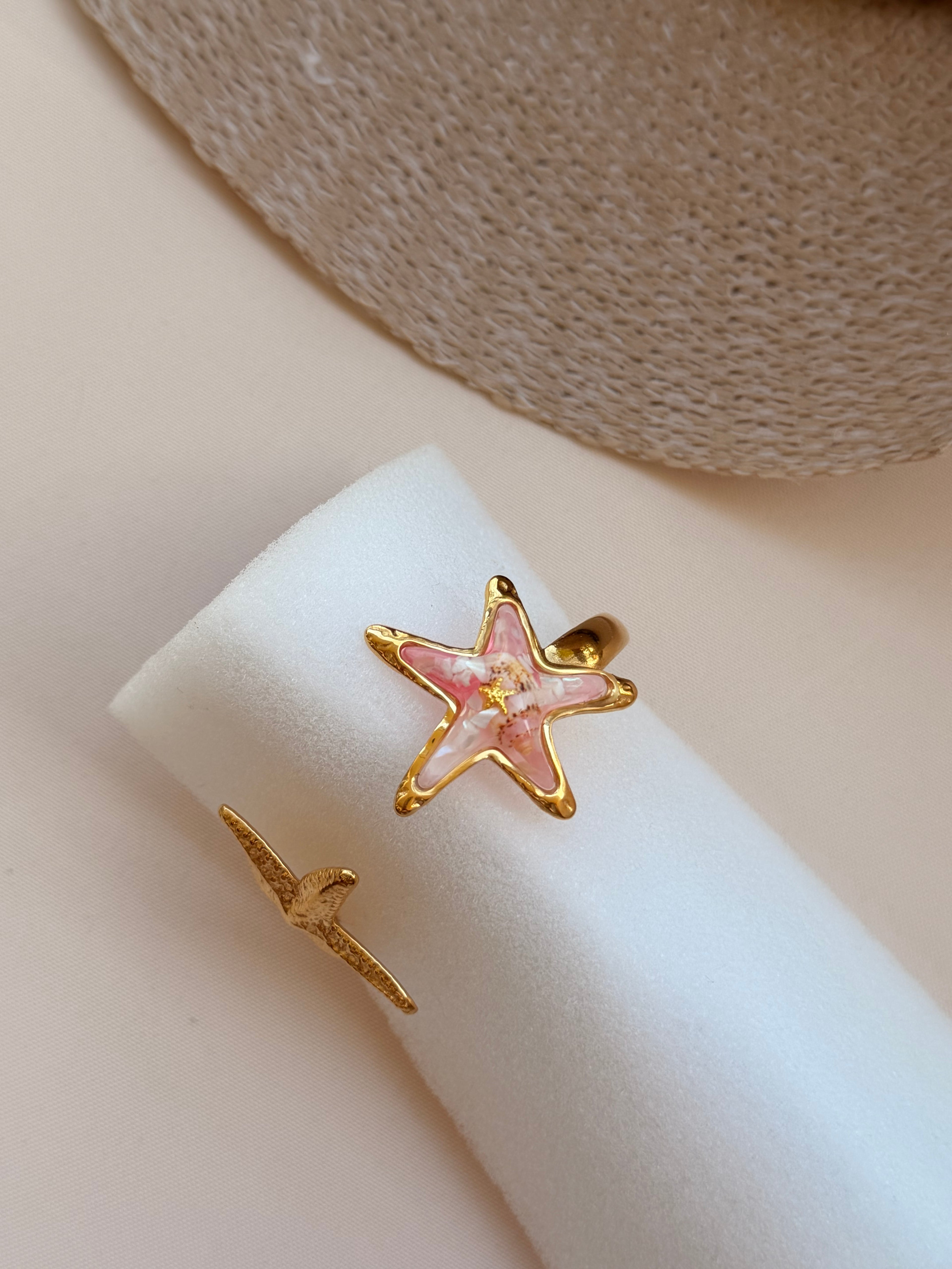 Bracelet Jonc Ajustable Acier Inoxydable Doré Étoiles de Mer: Rose