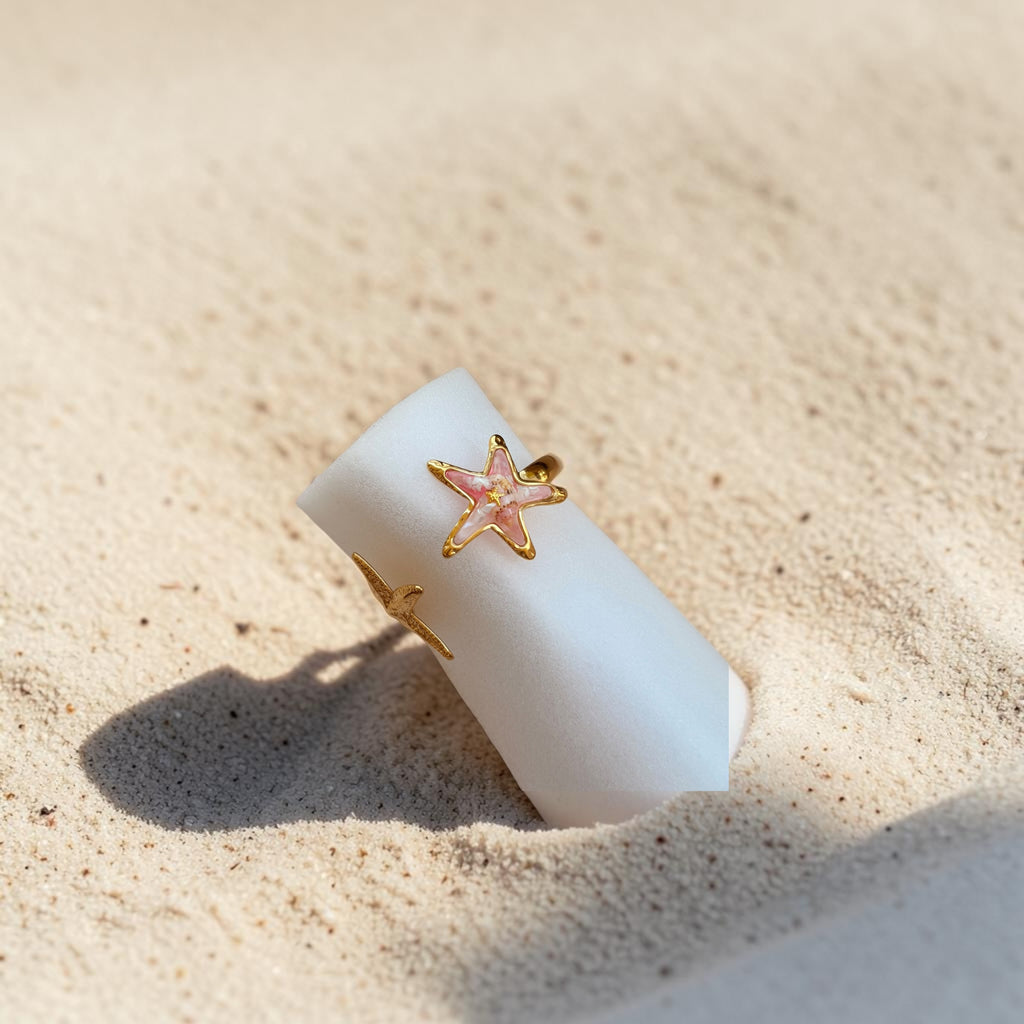 Bracelet Jonc Ajustable Acier Inoxydable Doré Étoiles de Mer: Rose